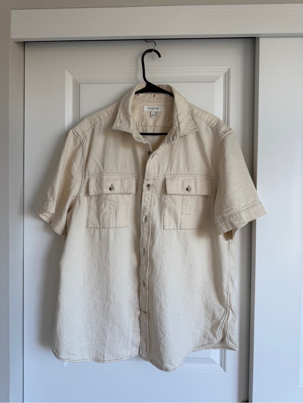 Banana Republic Shirt Cream Short Sleeve Button Down Cotton - Picture 1 of 6